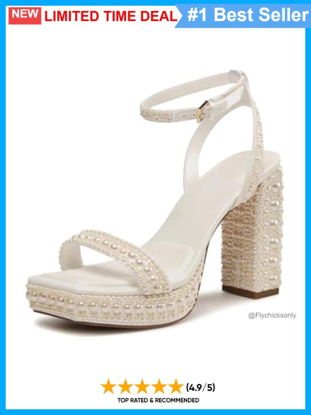 Open Toe Pearl Platform Heels Chunky Buckle Ankle Strap Wedding Sandal